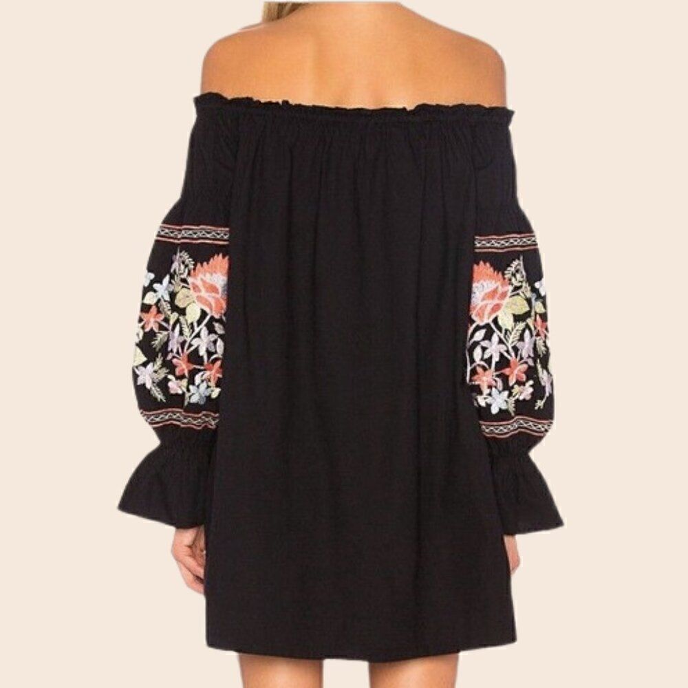Free People Black Fleur Du‎ Jour Embroidered Mini Dress Size Extra Small - Picture 4 of 14